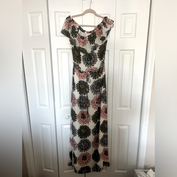Loft Maxi Dress, size 14 tall, floral print, off shoulder with tie waste accent - Picture 1 of 5